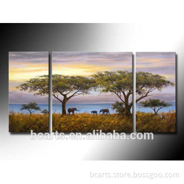 African modern landscape latest fabric painting designs , 3 pieces oil painting